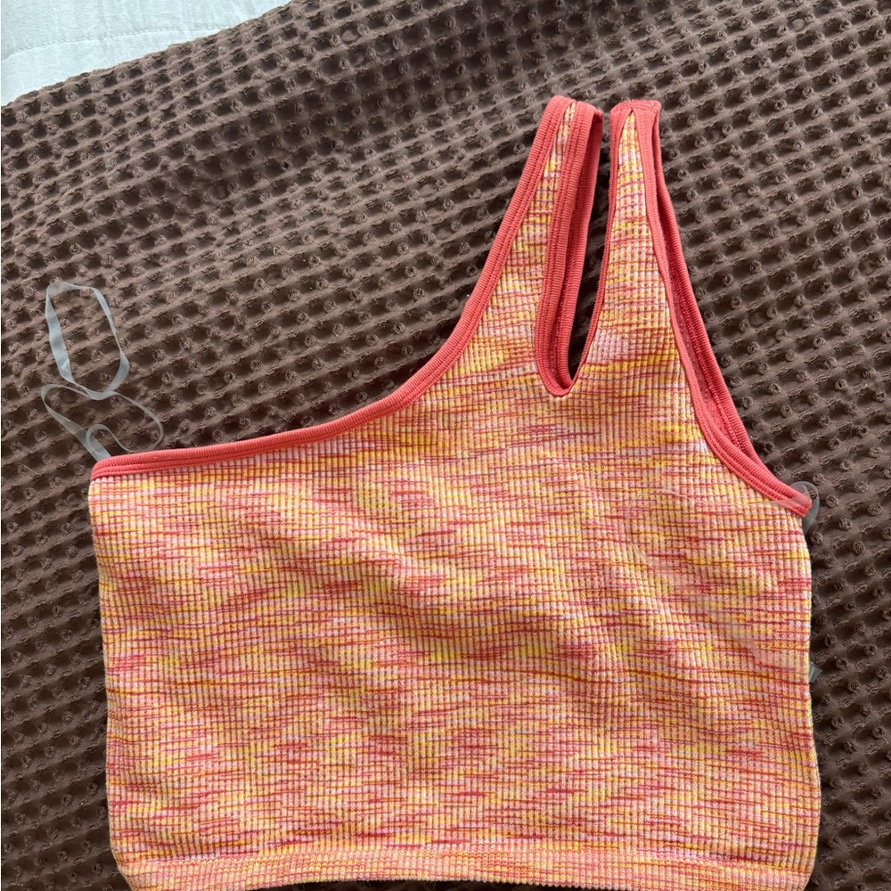 aerie One-Shoulder Ribbed Tank — Coral, Pink & Yellow